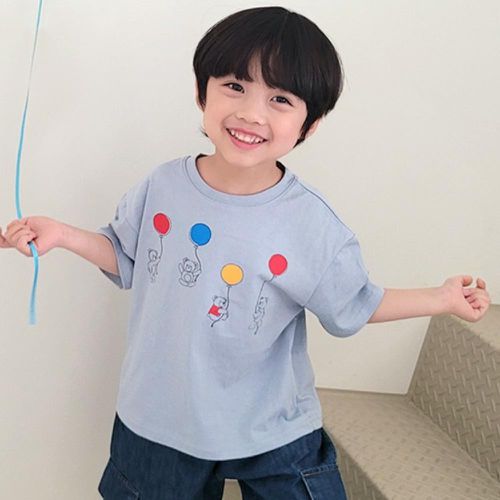 韓國 Peanuts House - 氣球熊熊短袖上衣-灰藍
