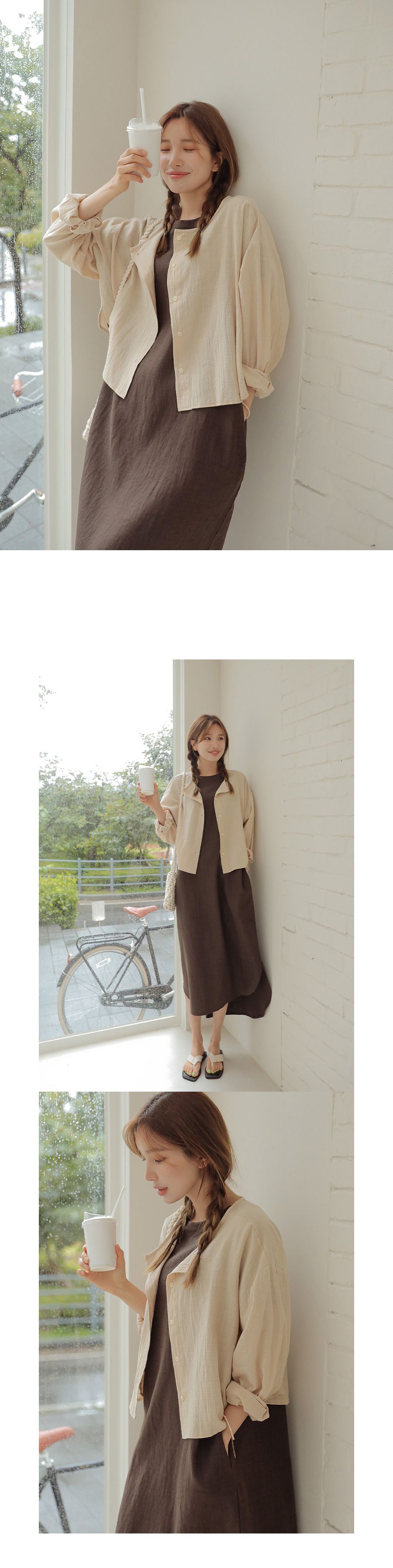 韓國 Urbantheroom - 夏日清爽棉麻防曬襯衫-杏 (Free)