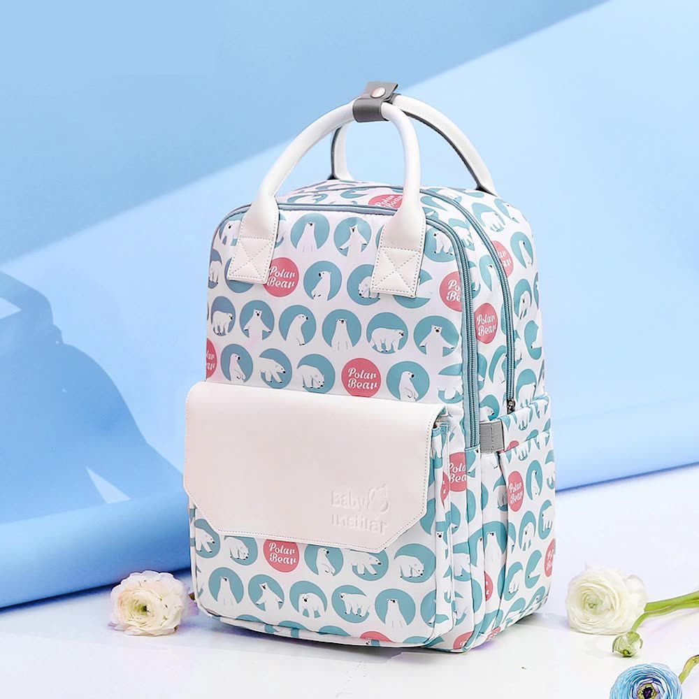 insular - 防水防污多功能大容量後背包/媽媽包/待產包-旋轉木馬-杏+白 (26x16x36cm)