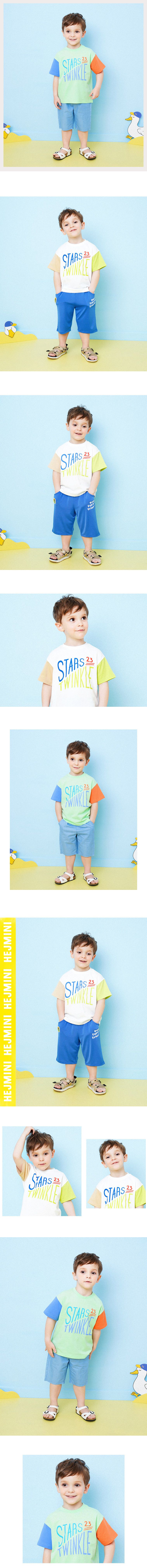 韓國 HEJMINI - 斜邊字母拼接色上衣-橄欖綠