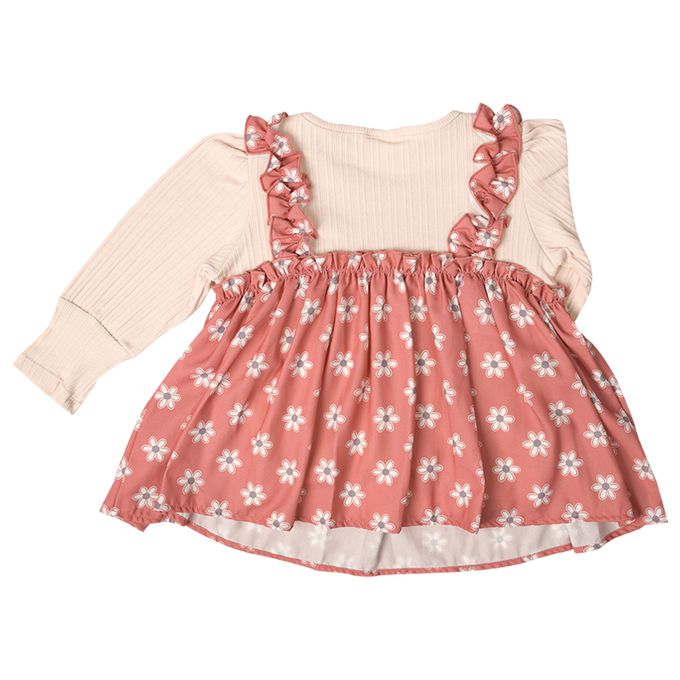 akachan honpo - 長袖假兩件T恤-粉紅色