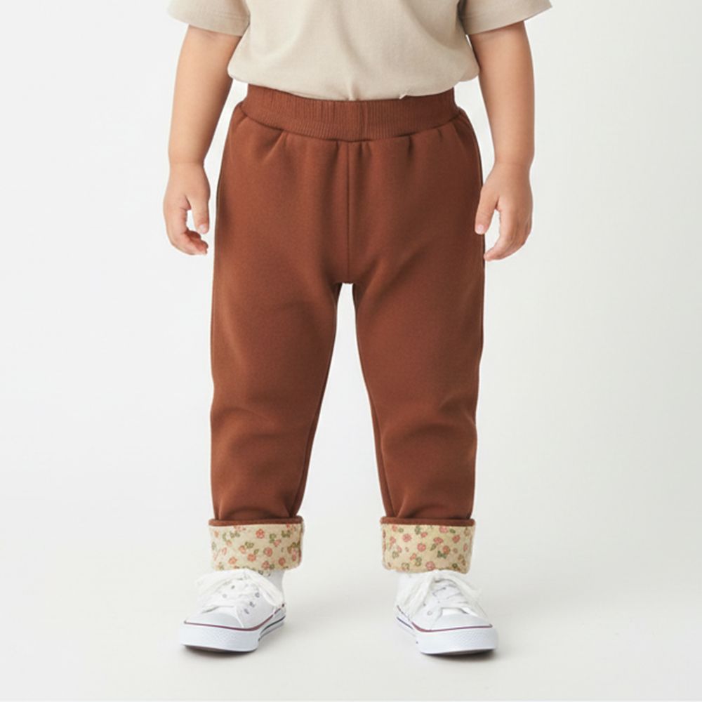 百搭舒適彈力長褲-反折小花-磚紅