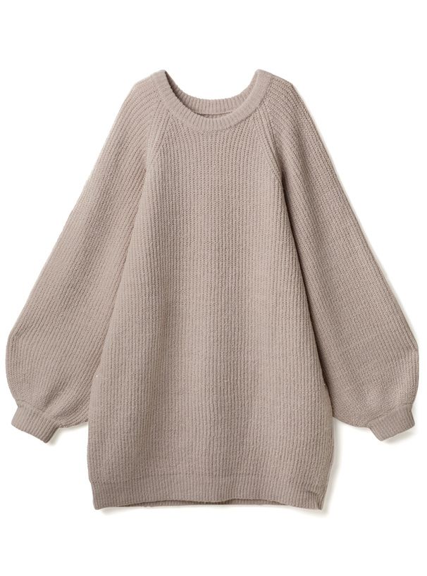 日本 GRL - 寬鬆短版針織長袖洋裝-摩卡 (F)