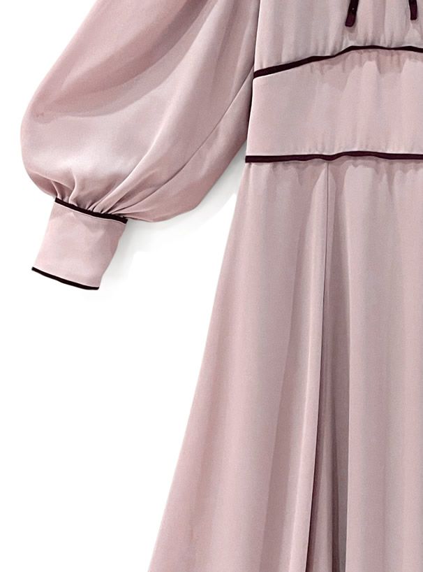 日本 GRL - 戀愛時光綁帶長袖洋裝-浪漫粉