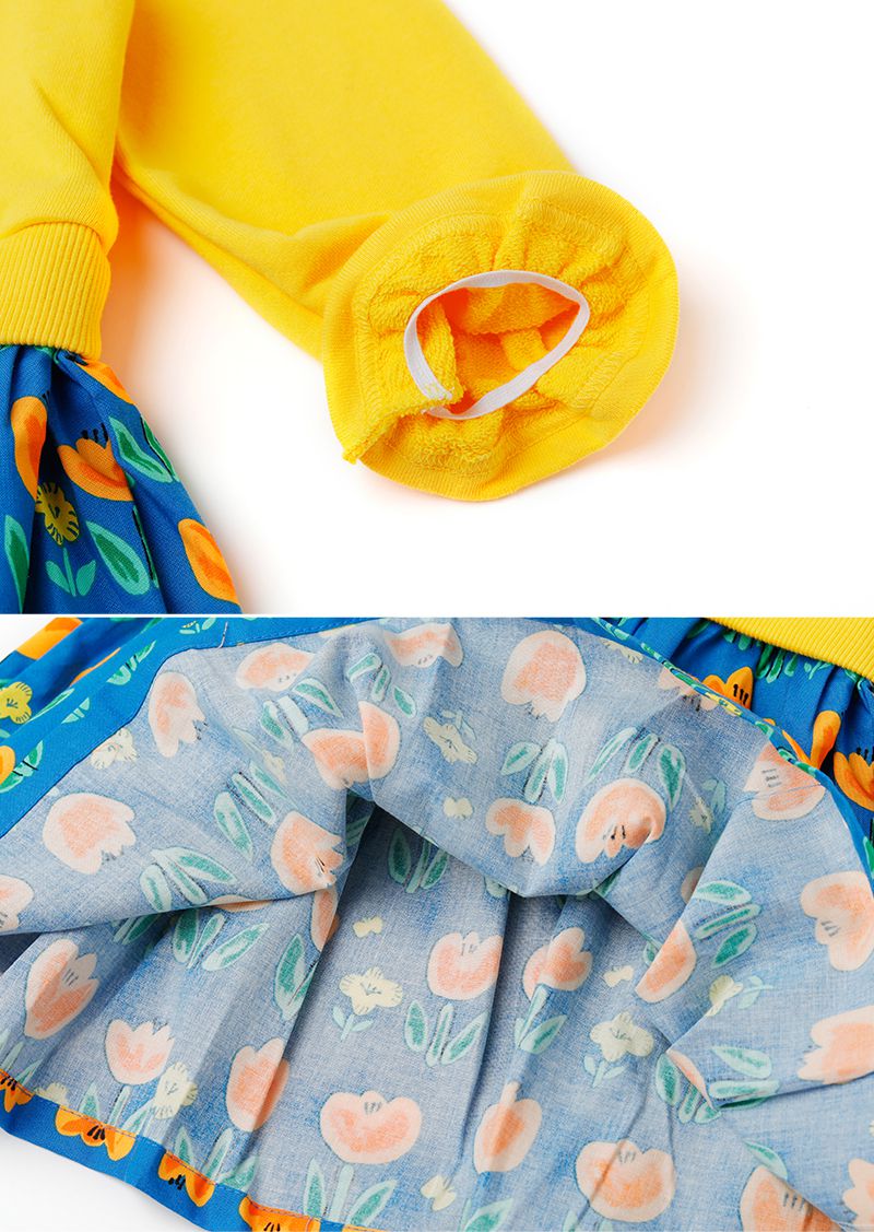 韓國 OZKIZ - 橘黃鬱金香拼接感長袖洋裝