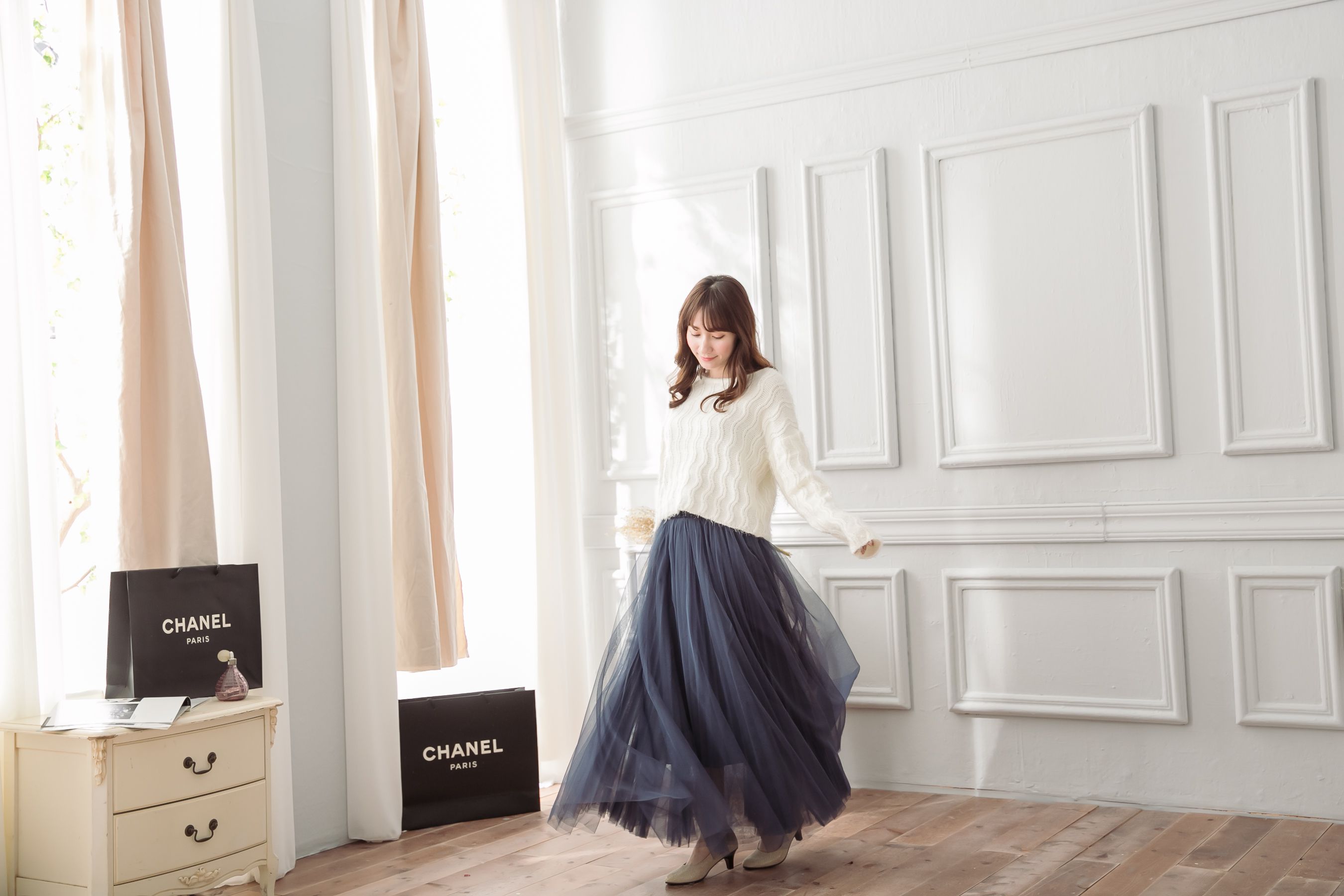 Peachy - 獨家訂製綿柔法式浪漫三層蓬紗裙-三層蓬版-午夜藍 (F)