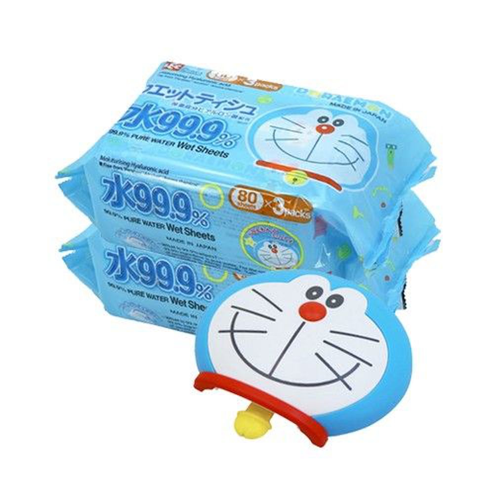 日本 LEC - 純水 99.9% 濕紙巾外出超值組-ドラえもん 哆啦A夢-哆啦A夢-造型紙巾蓋x1+80抽x6包