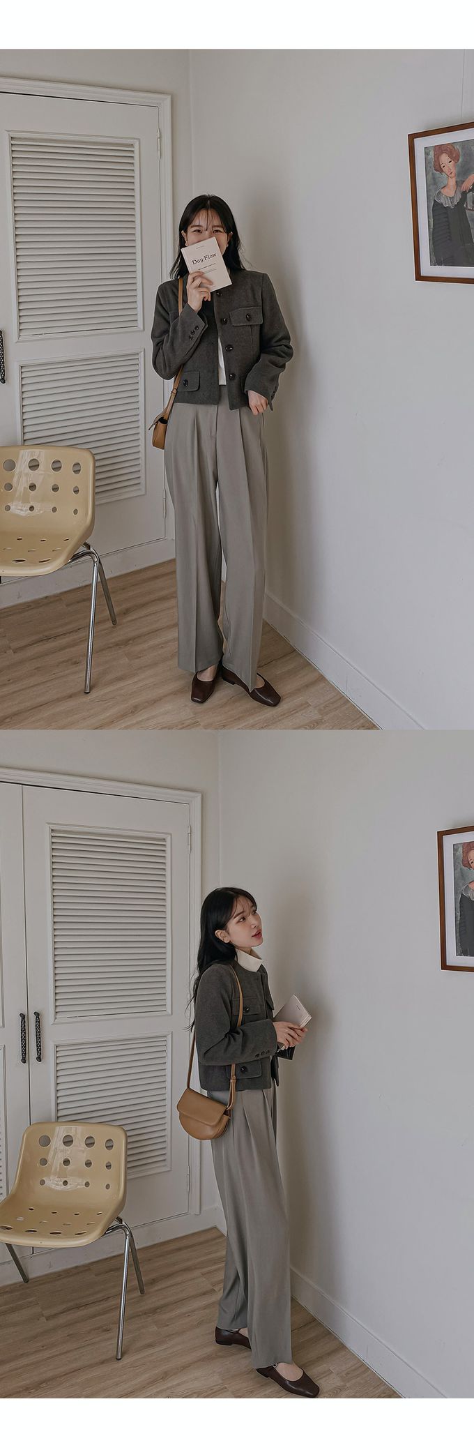 韓國 Urbantheroom - 高質感排釦無領短版夾克-卡其灰 (Free)