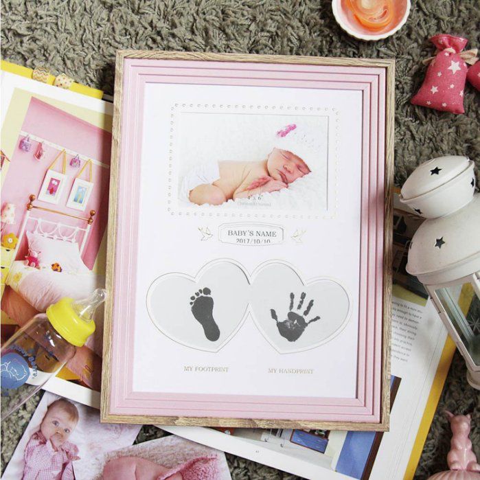 TROMSO - 新生兒寶貝泥拓手腳印直式紀念相框-直式粉紅
