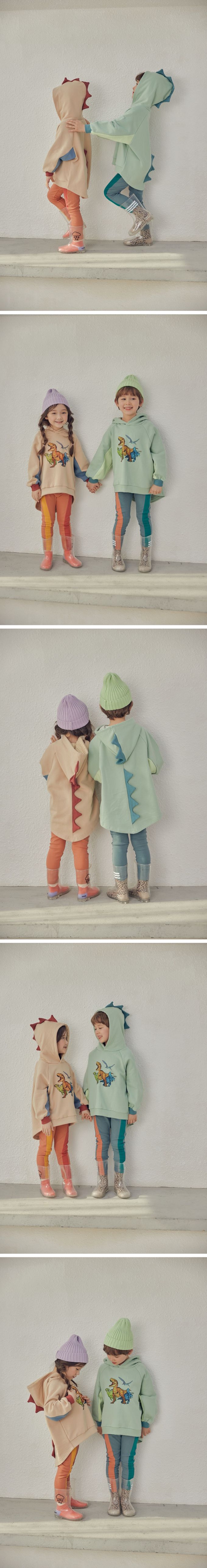 韓國 Mimico - 恐龍樂園立體裝飾連帽上衣-卡其