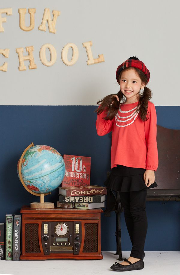 麗嬰房 Little moni - 項鍊印圖上衣-山茶紅