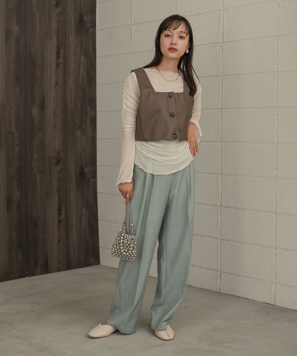 日本 Bab - 時尚透感抓皺長袖內搭/上衣-深可可