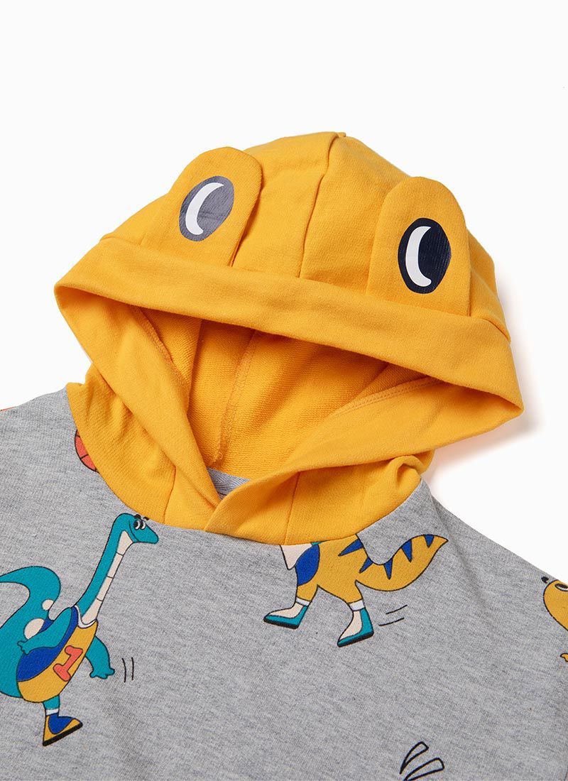 韓國 OZKIZ - 恐龍打籃球縮口連帽套裝-灰