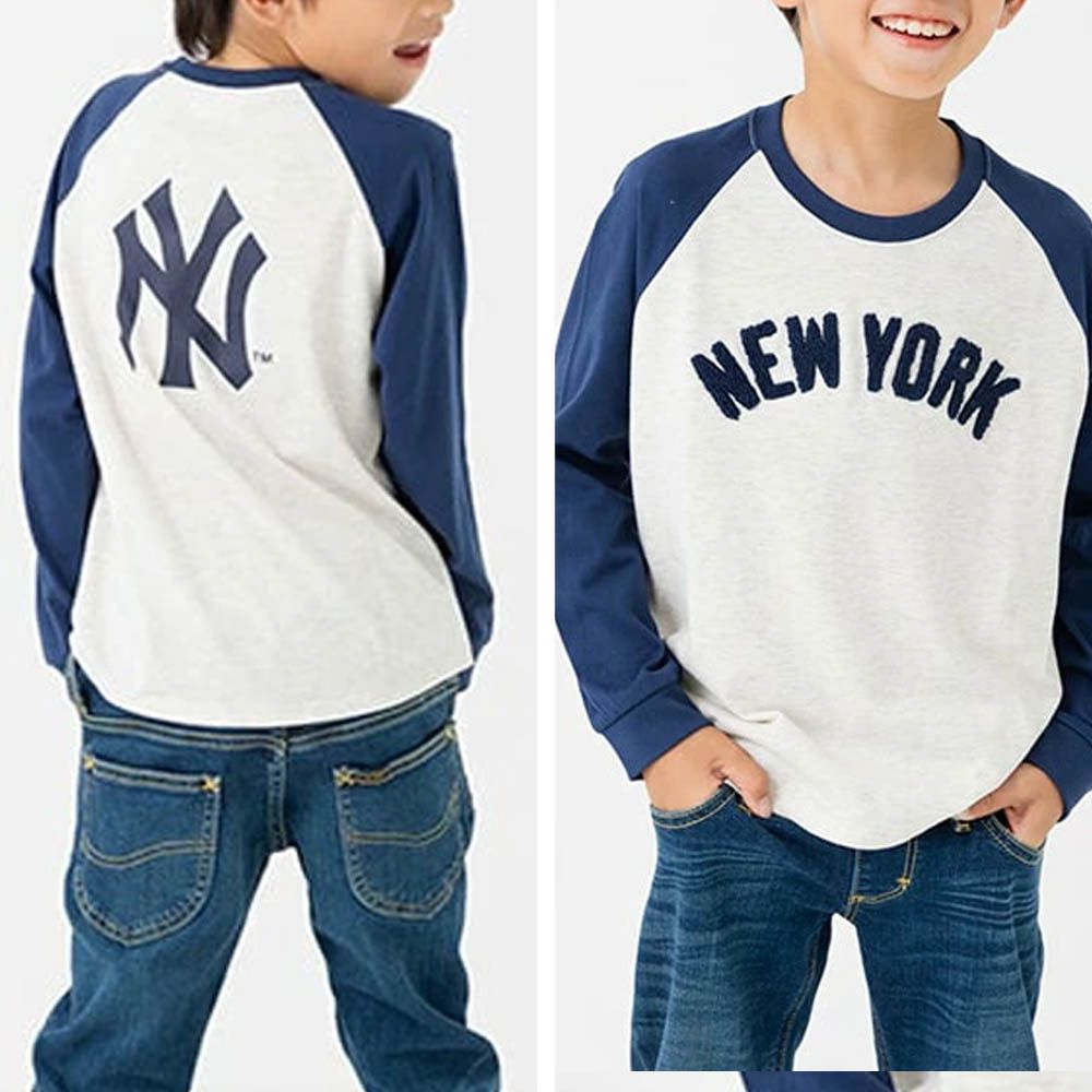 MLB聯名 立體刺繡長袖上衣-紐約洋基-深藍