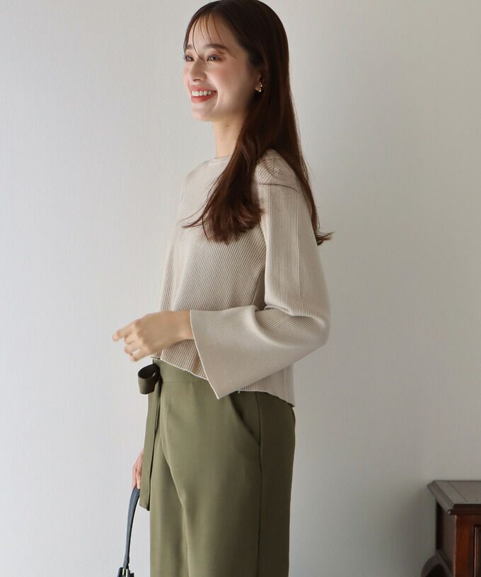 日本 BLUE EAST - 後交叉設計羅紋長袖上衣-咖啡棕