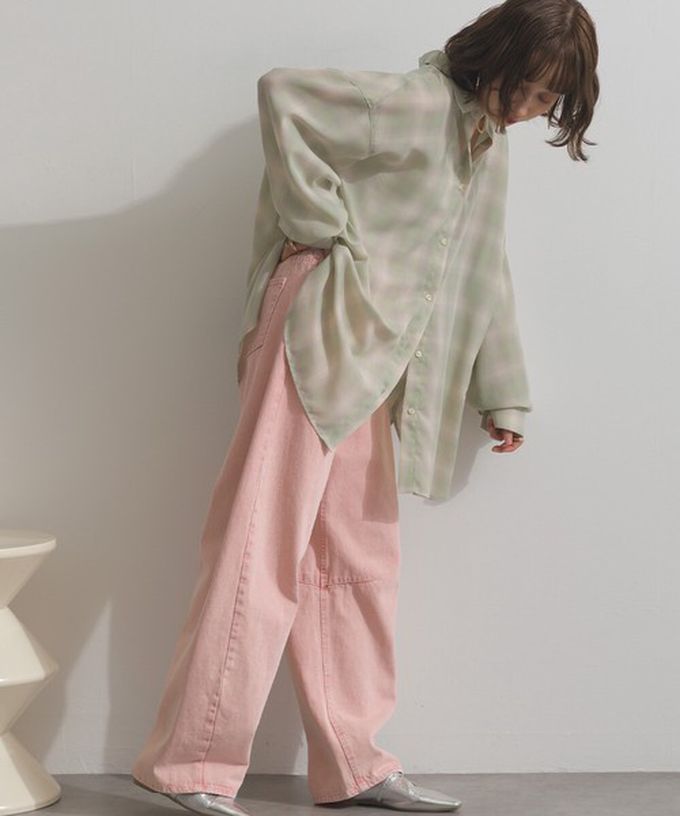 日本 ELENCARE DUE - 2way穿法輕盈透膚寬版薄襯衫-格紋-黑白系