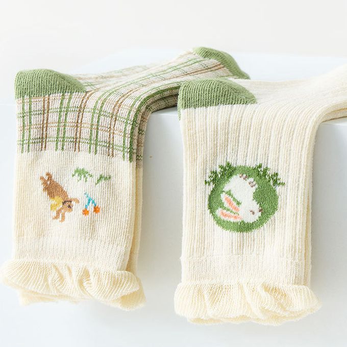 腳ㄚ子 - 兒童棉質中筒襪-翡翠森林