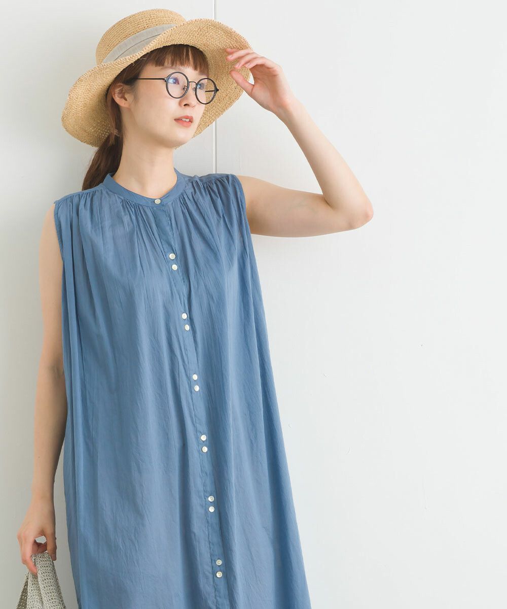 日本女裝代購 - 100%印度棉 涼爽輕盈排扣無袖洋裝-薰衣草