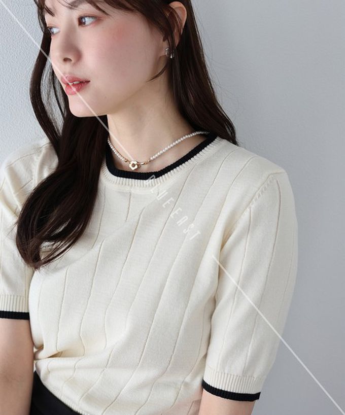 日本 BLUE EAST - 羅紋彈性薄針織五分袖上衣-嫩粉紅