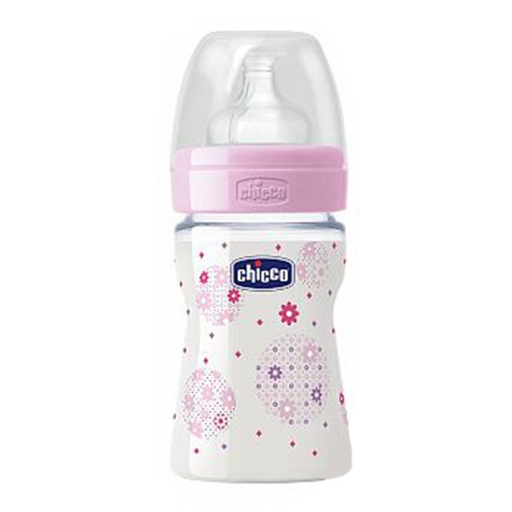 義大利 chicco - 舒適哺乳-甜美女孩矽膠PP奶瓶-小(0m+) (150ml)-小單孔