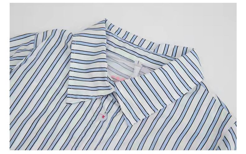 不對稱拼接直紋襯衫洋裝-藍直紋