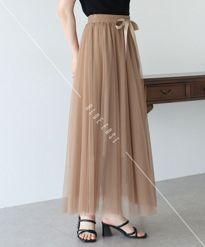 日本 BLUE EAST - 浪漫豐盈蝴蝶結綁帶薄紗裙-素色-黑