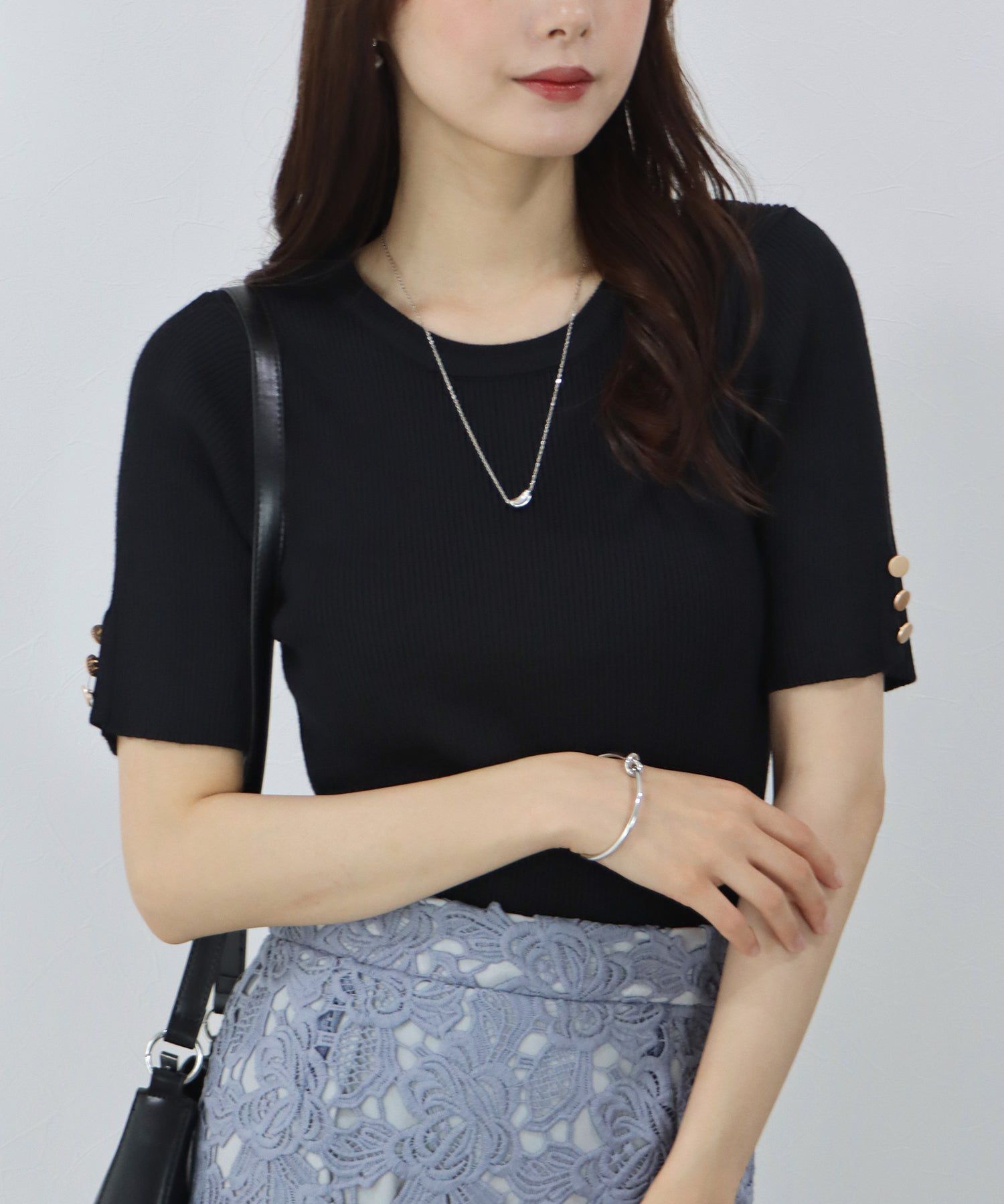 日本 BLUE EAST - 圓領金釦羅紋短袖上衣-白