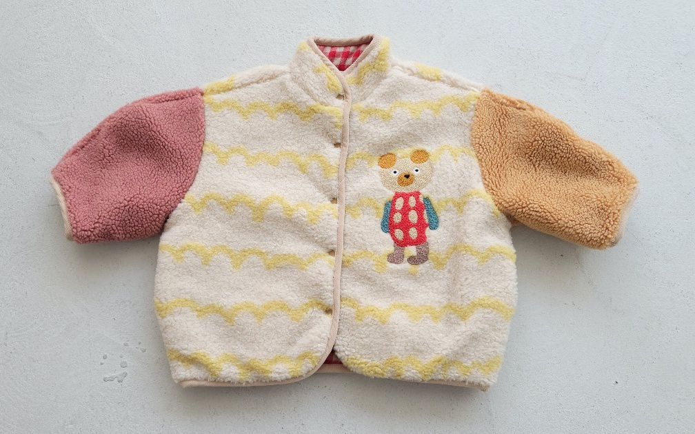 韓國 Mimico - 雙面可穿搖粒絨外套-黃／紅格子