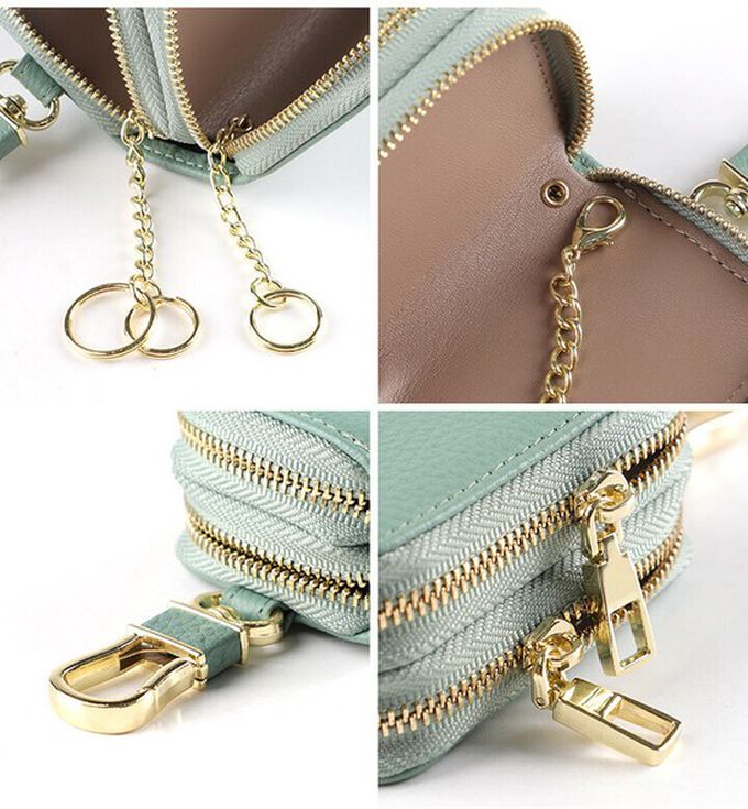 日本 LIZDAYS - 真皮鑰匙收納拉鍊小包-湖水綠 (8.5x6x4cm)