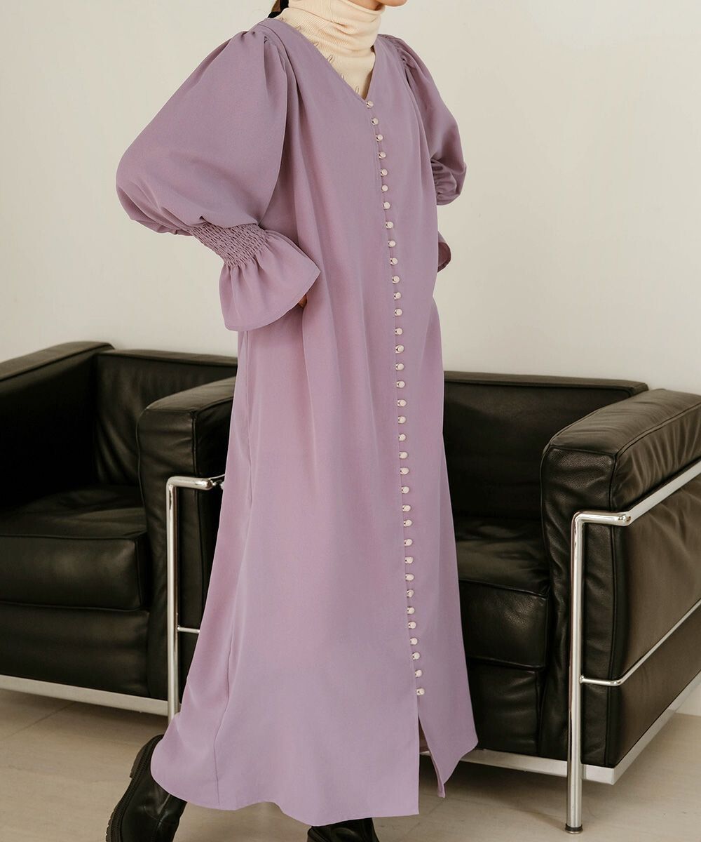 日本 Bab - 歐風垂墜感糖果袖洋裝-薰衣草