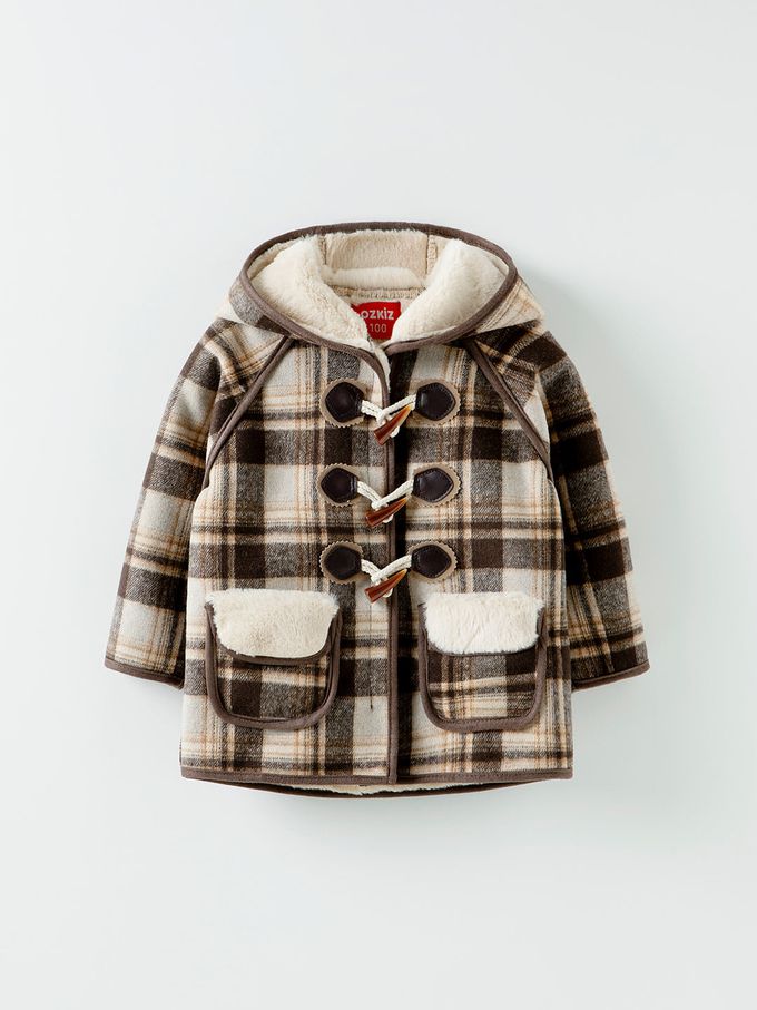 韓國 OZKIZ - 柔軟絨毛牛角釦連帽外套/大衣-綠