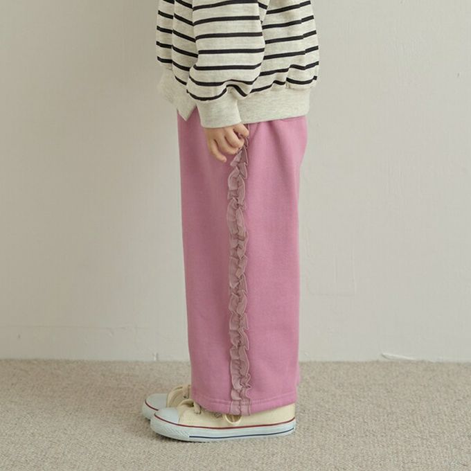 日本 Lycee mine - 側邊薄紗荷葉休閒長褲(不易起毛球)-炭灰