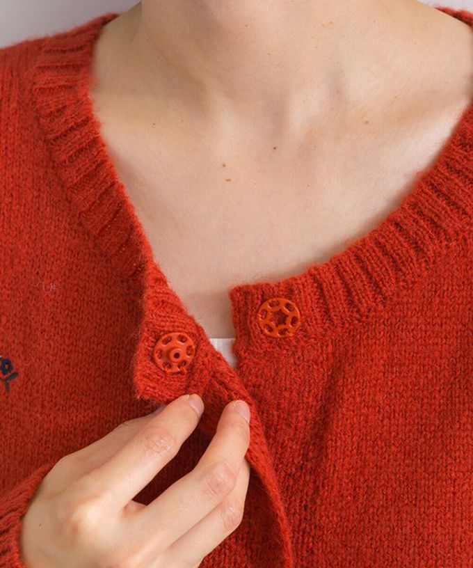 日本 Lupilien - 低調小花刺繡圓領開襟針織外套-象牙