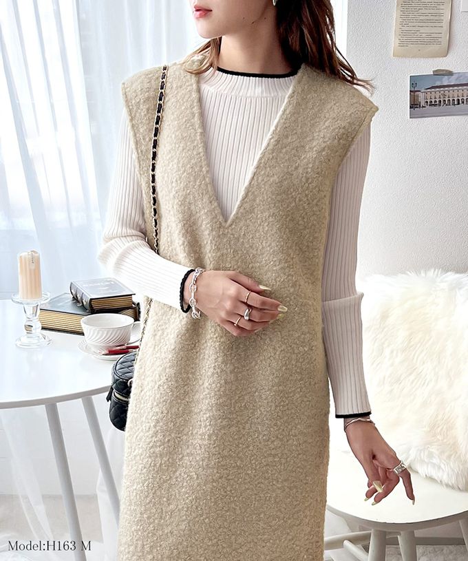 日本 Classical Elf - 毛茸茸修身V領背心裙-摩卡