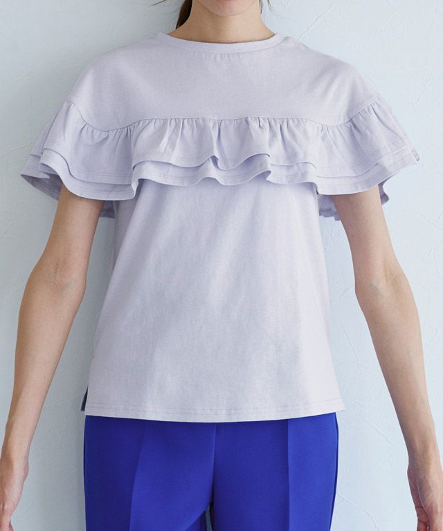 日本 Pierrot - 甜美氣質荷葉滾邊短袖上衣-磚紅橘