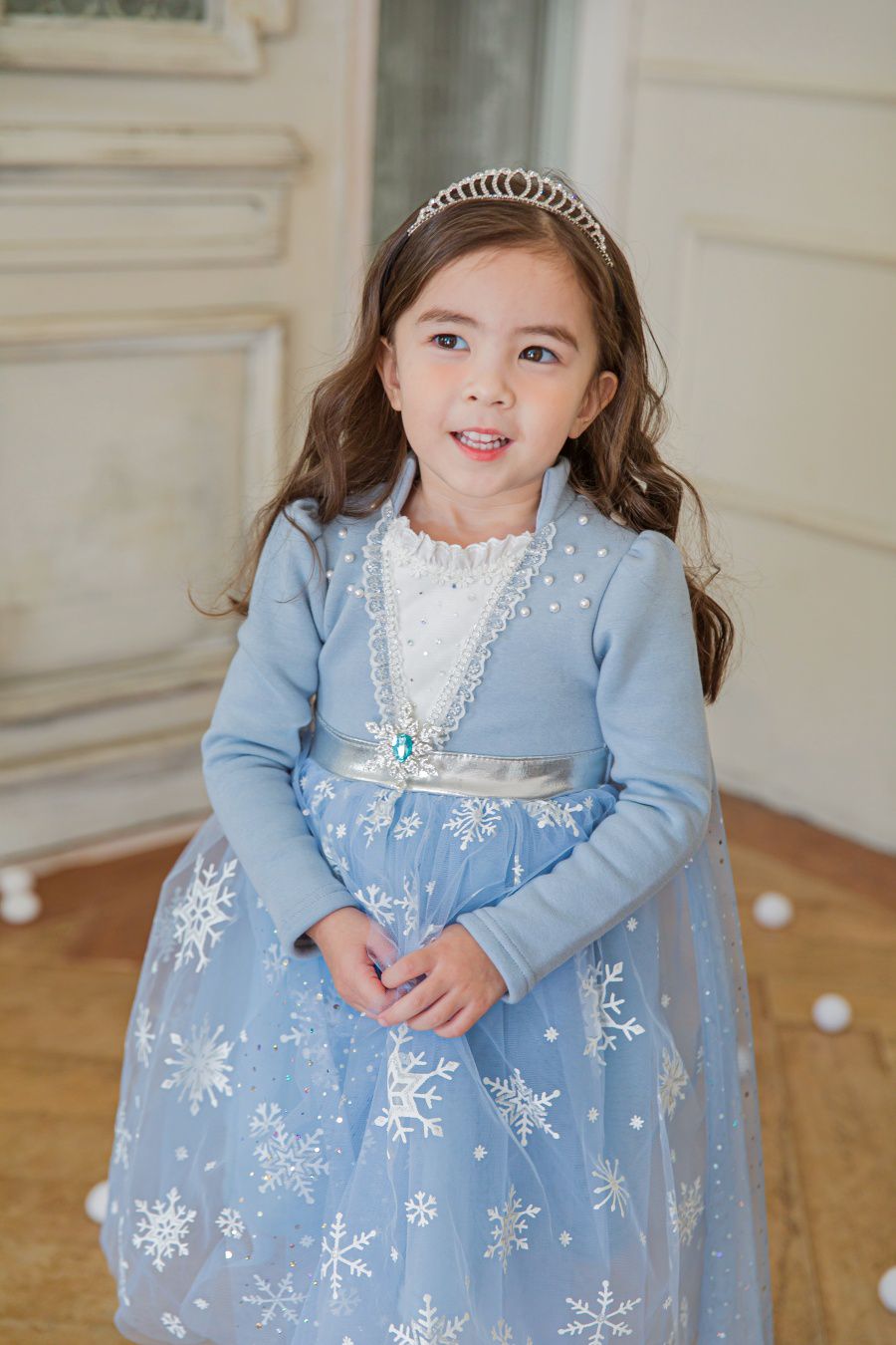 韓國 mari an u - (裏起毛)冰晶雪花女王洋裝(披風可拆)-閃耀藍