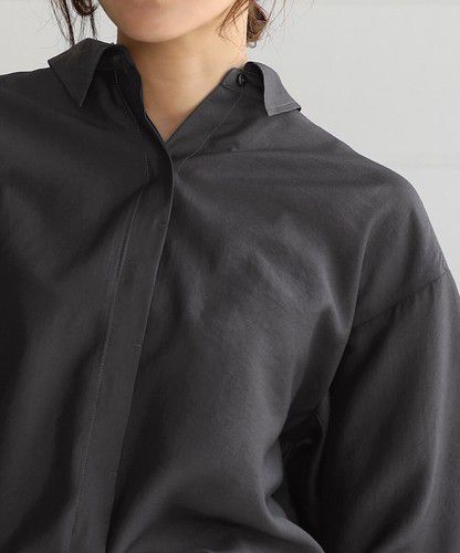 日本 Bou Jeloud - 個性抽繩設計長袖襯衫-淺墨綠