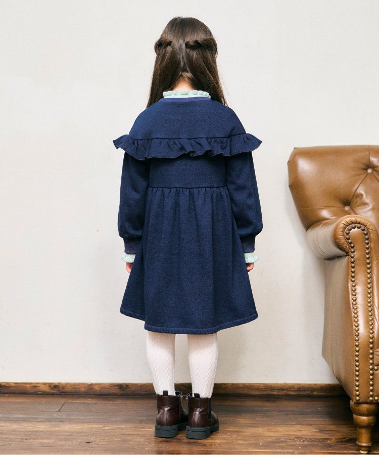 日本 apres les cours - [推薦]內刷毛溫暖荷葉長袖洋裝-丹寧-海軍藍