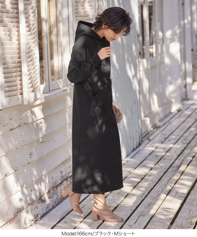 日本 Kobe Lettuce - 極上溫暖 裏起毛修身帽T洋裝-抹茶綠