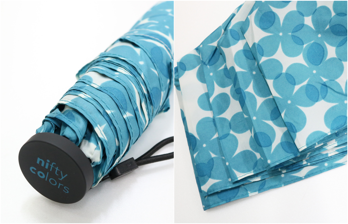 日本 nifty colors - 抗UV輕量 晴雨兩用折疊傘-夏日四瓣花-水藍 (直徑98cm/131g)-92.00%