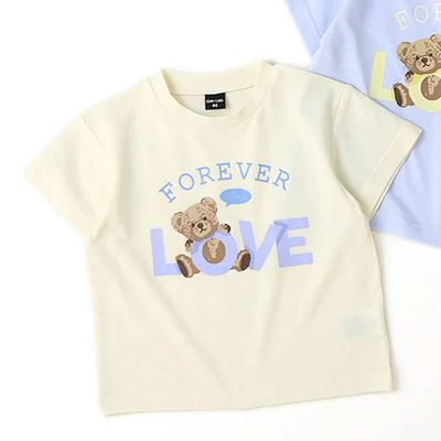 日本 ZOOLAND - 甜美女孩圓領短袖上衣-LOVE熊-象牙白
