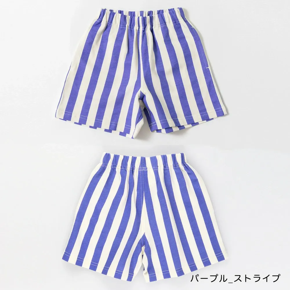 必收！純棉寬鬆舒適短褲-直條紋-紫x白