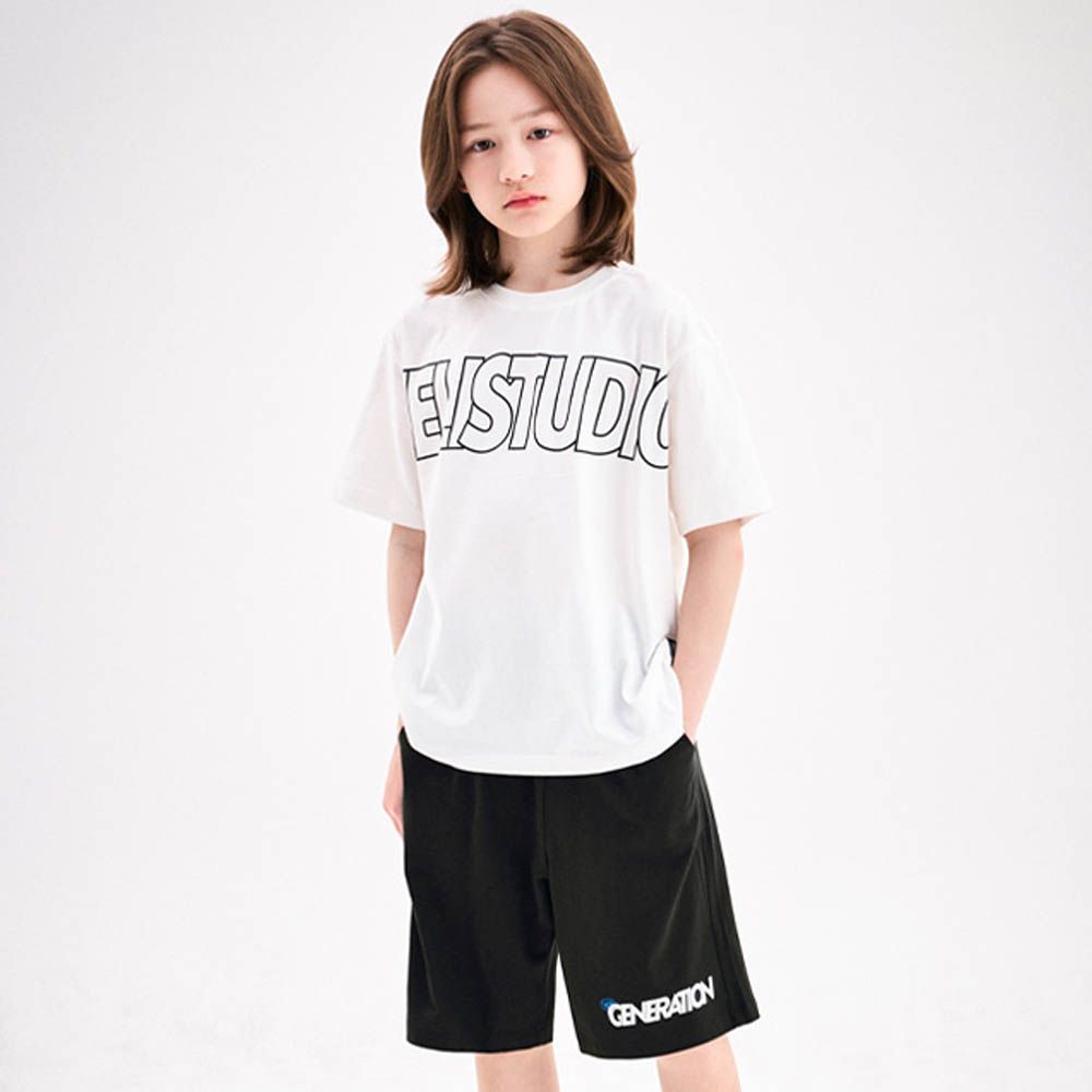 酷帥休閒風純棉短袖套裝-白X黑