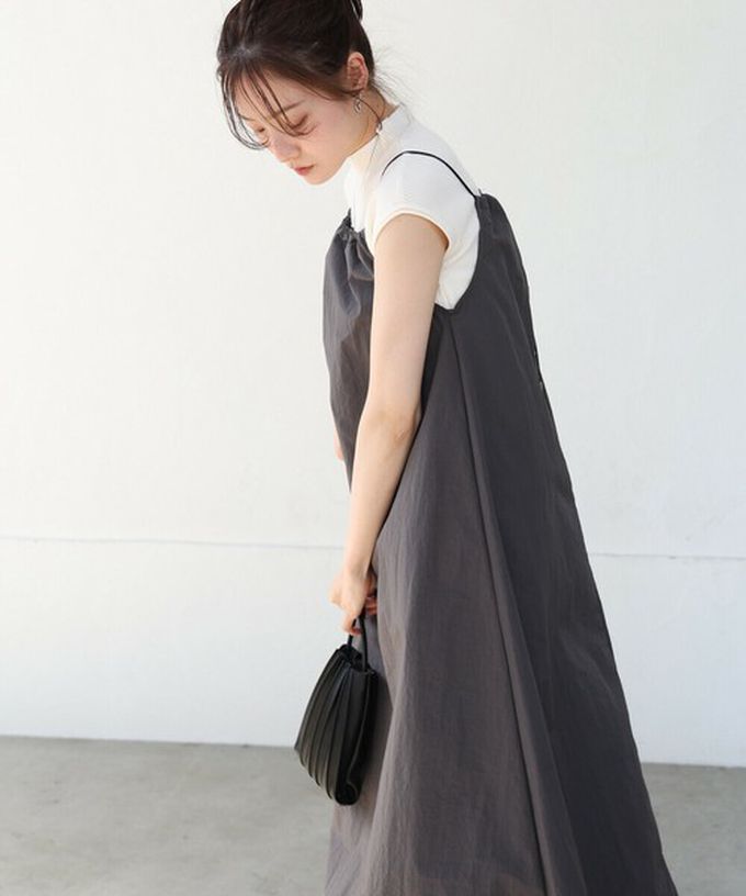 日本 Bab - 下擺澎澎氣球尼龍吊帶洋裝-深灰
