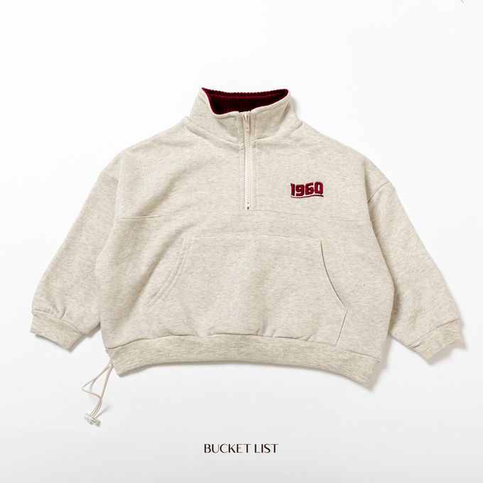 韓國 BUCKET LIST - 1960拉鏈領運動大學T-燕麥