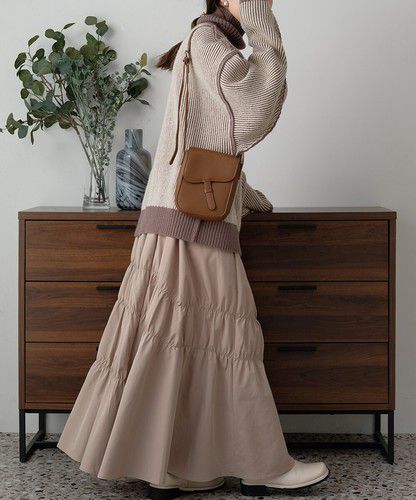 日本 Bou Jeloud - 不規則皺縮設計長裙-橘