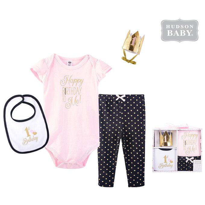 美國 Luvable Friends - 甜蜜寶貝嬰幼兒包屁衣與長褲最佳送禮 4入彌月禮盒組-粉紅女孩