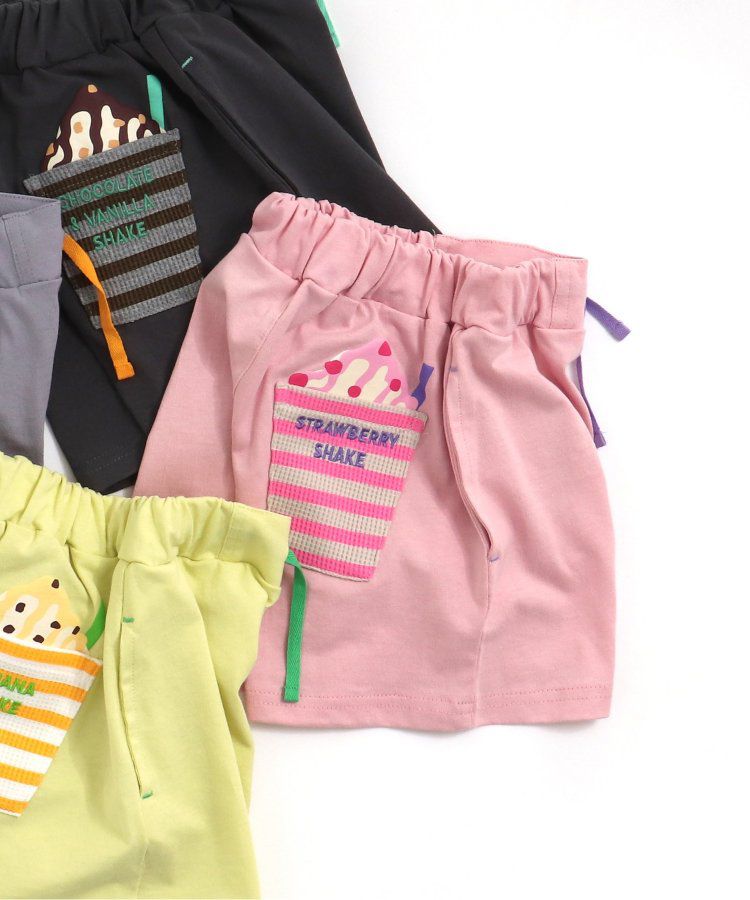 日本 BREEZE - 奶昔造型口袋膝上短褲-草莓-粉紅