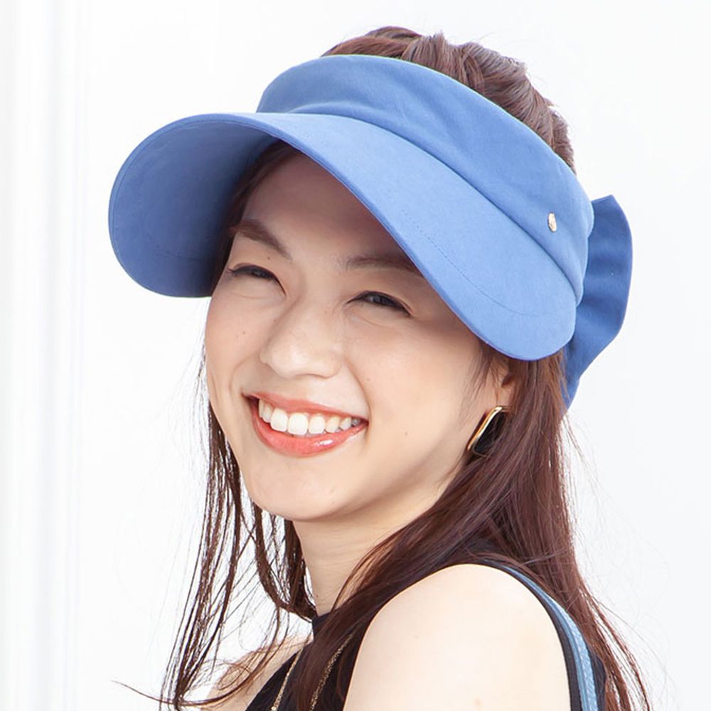 日本 irodori - 抗UV蝴蝶結緞帶網球帽-天空藍 (M(56-58cm))