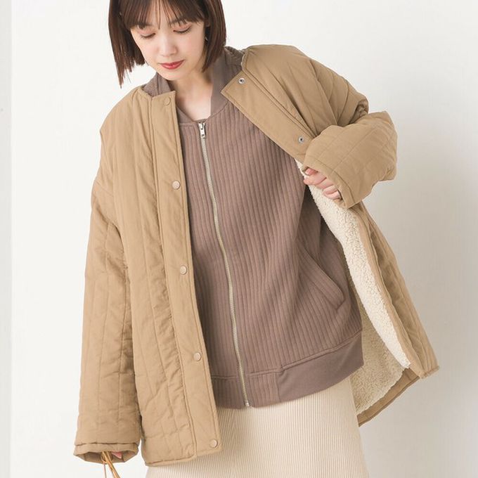 日本 OMNES - 內毛絨率性無領外套/保暖夾克-淡灰綠